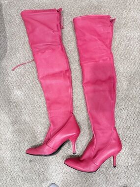 Stuart Weitzman Over-the-Knee Red Stiletto leather Boots - Women's Fashion Boots